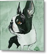 Boston Terrier - Green Metal Print