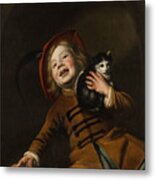 Boy With A Cat Metal Print