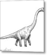 Brachiosaurus Dinosaur Black And White Dino Drawing Metal Print