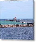 Breakwater And Lighthouse In Oswego New York Metal Print