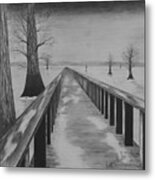 Bridge Across Frozen Lake Metal Print