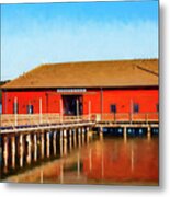 Bright Red Coupeville Wharf On Whidbey Island Metal Print