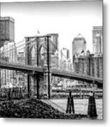 Brooklyn Bridge Manhattan Landscape Architecture Black White Metal Print