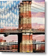 Brooklyn Bridge With Stars And Stripes Metal Print