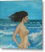 Brunette Girl On The Beach Metal Print