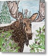 Bull Moose In The Wilderness Metal Print