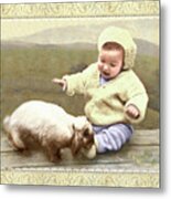 Bunny Nuzzles Baby's Toes Metal Print