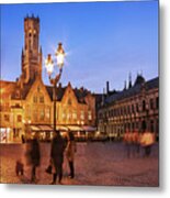 Burg Square At Night - Bruges Metal Print