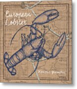 Burlap Lobster Metal Print