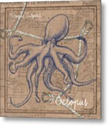 Burlap Octopus Metal Print