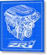 C6 Zr1 Corvette Ls9 Engine Blueprint Metal Print