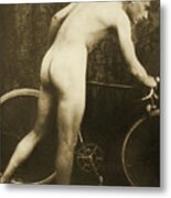 Cabinet Card Of A Naked Cyclist, Circa 1898 Metal Print