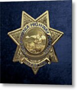 California Highway Patrol  -  C H P  Police Officer Badge Over Blue Velvet Metal Print