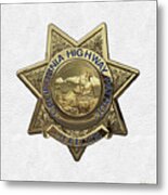 California Highway Patrol  -  C H P  Police Officer Badge Over White Leather Metal Print