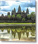 Cambodia Panorama Angkor Wat Reflections Metal Print