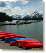 Canoes On Jackson Lake Beach Metal Print