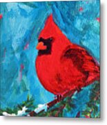 Cardinal Red Bird Watercolor Modern Art Metal Print