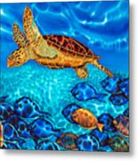 Caribbean Sea  Turtle And Reef  Fish Metal Print