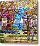 Carre St Louis Colorful Victorian Houses Plateau Mont Royal Park Scene Painting C Spandau Art Metal Print