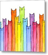 Cat Rainbow Watercolor Pattern Metal Print