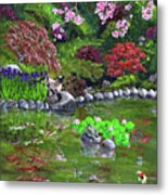 Cat Turtle And Water Lilies Metal Print