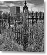 Cemetery Fence Post  And Sky Metal Print
