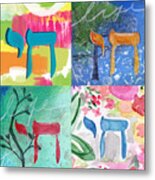 Chai Collage- Contemporary Jewish Art By Linda Woods Metal Print