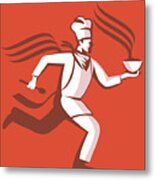 Chef Cook Baker Running With Soup Bowl Metal Print