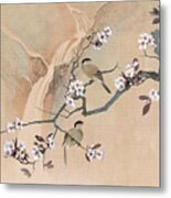 Cherry Blossom Tree And Two Birds Metal Print