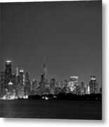 Chicago At Night Bw Metal Print