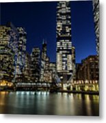 Chicago River And Skyline At Dusk Metal Print