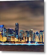 Chicago Skyline At Night Panorama Color 1 To 3 Ratio Metal Print