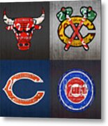 Chicago Sports Fan Recycled Vintage Illinois License Plate Art Bulls Blackhawks Bears And Cubs Metal Print