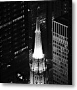 Chicago Temple Building Steeple Bw Metal Print