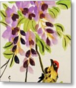 Chinese Wisteria With Warbler Bird Metal Print