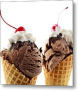 Chocolate And Vanilla Ice Cream Wafer Cones. Metal Print