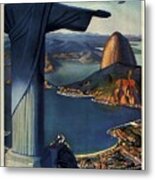 Christ The Redeemer, Rio, Brazil - Pan American Airways - Retro Travel Poster - Vintage Poster Metal Print