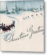 Christmas Illustration 104 - Cottage And Horse Drawn Sleigh Metal Print