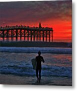 Christmas Surfer Sunset Metal Print