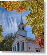 Church With Mares Tails Above And Fall Foliage Below Metal Print