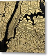 Cities Of Gold - Golden City Map New York On Black Metal Print