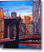 City Lights Over Brooklyn Bridge Twin Towers Metal Print