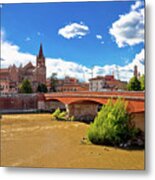 City Of Verona Adige River And San Fermo Maggiore Church Metal Print