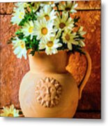 Clay Pitcher With Daises Metal Print