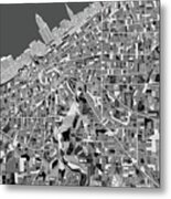 Cleveland Map Black And White Metal Print