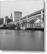 Cleveland Skyline In Black And White Metal Print