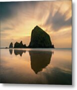 Cloudy Sunset At Cannon Beach Metal Print