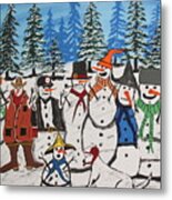 Coal Miner And  Ten Different  Snowman And A Dog Metal Print