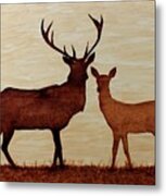 Coffee Painting Deer Love Metal Print