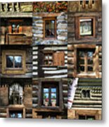 Collage From Handmade Traditional Wooden  Windows In Village Museum Bucharest Metal Print